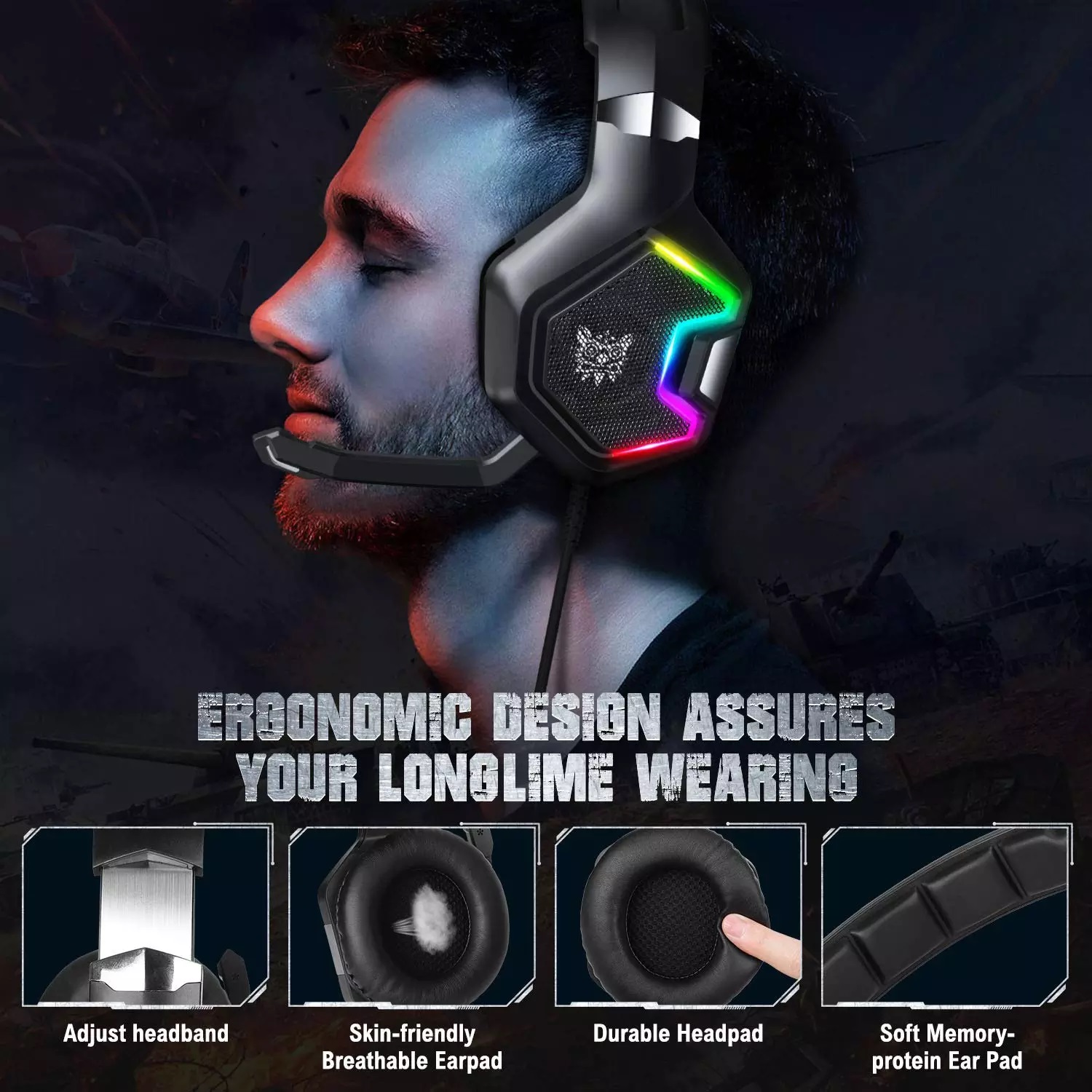 K-10 Pro High End Gaming Headset RGB Zwart - Afbeelding 3